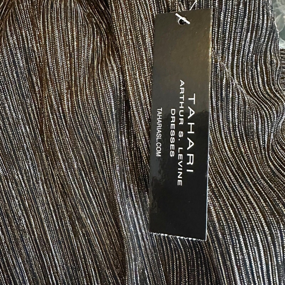 Tahari Arthur S Levine Dress Women Plus 18W Black Gold Metallic Asymmetrical NWT - Picture 10 of 10